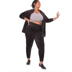 LIVI Lane Bryant Black High-Rise Velour 7/8 Legging Pants, Size 26/28